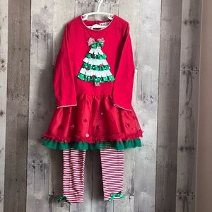 Rare, too! Red Christmas tree dress/leggings set, size 5
